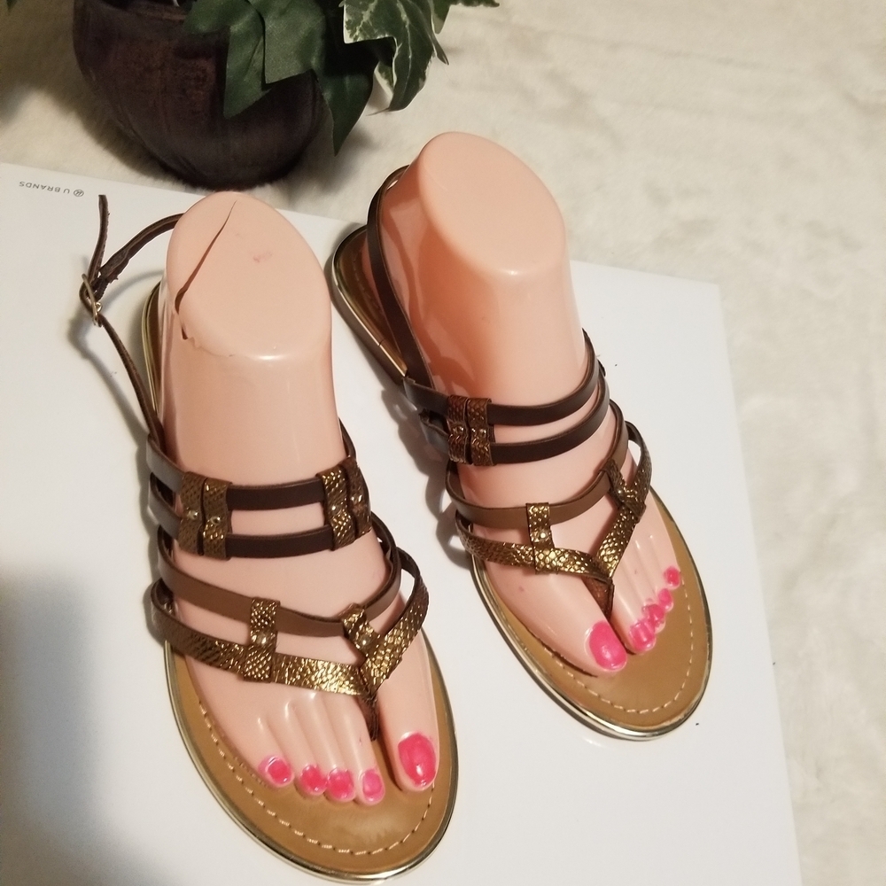 Carlos by Carlos Santana Metallic Gold and Brown Sandals